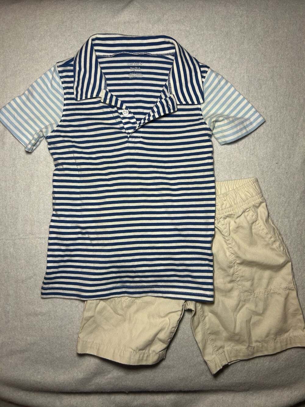 Carter's 2-Piece Striped Jersey Polo & Canvas Short Set, Size 3T/3A